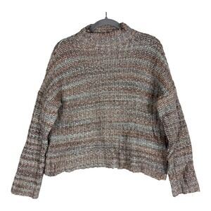Marled Reunited Clothing Sweater Womens Large Brown Stripe Mock Neck Chunky Knit